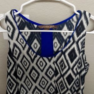 Charlie Jade Black White Geometric Print Top w/ Electric Blue Accent | Size S